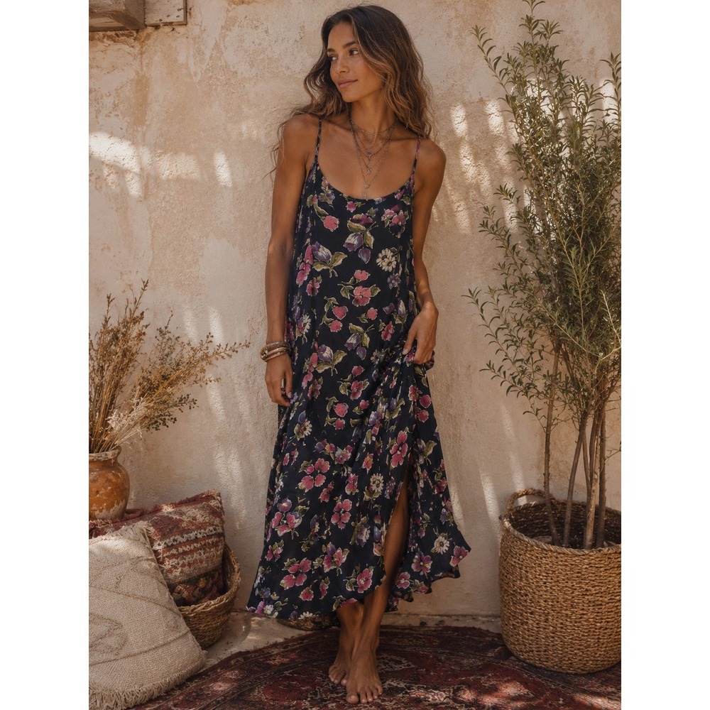 UM & Company Woman Floral Rayon Maxi Dress Navy Pink Plus Size 1X